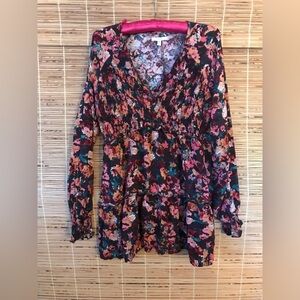 Maurices Floral Peasant Style Blouse with Empire Stretchy Waist Size S